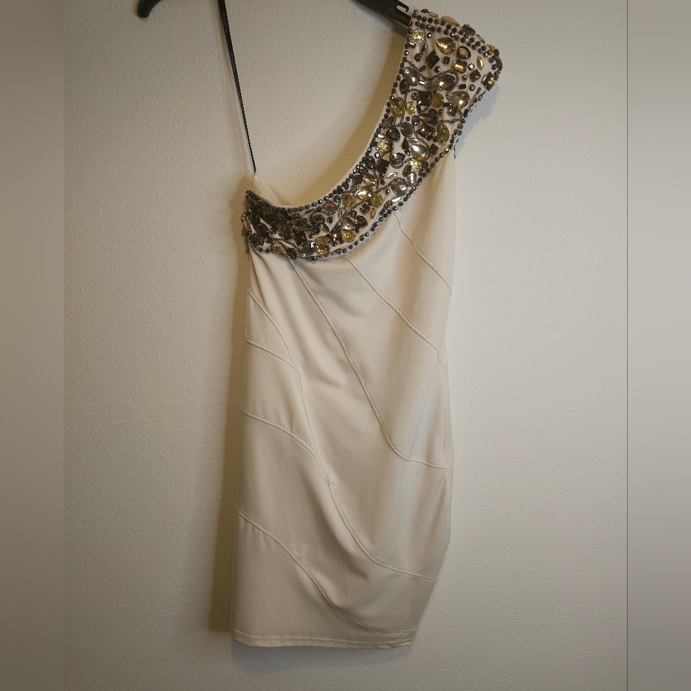 NWT bebe Embellished 1 Shoulder Panel Dress